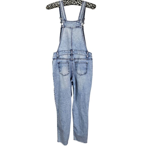 Sonoma Distressed Acid Wash Denim Overalls Girl 14 Lace Knee Patch Raw Hem Retro - Picture 2 of 9